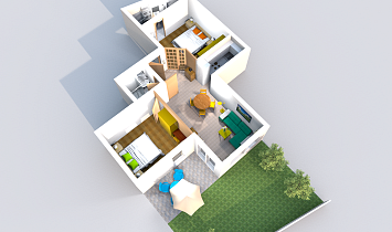 Klassik-Appartement mit Garten, 2 Schlafzimmern, 2 Bädern, Wohnraum mit Küche