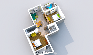 Rendering-floor plan of the Classic apartment with balcony